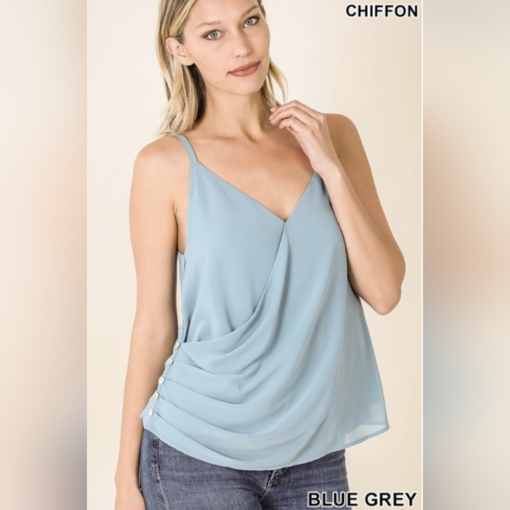 Zenana Outfitters Blue Grey Chiffon Top